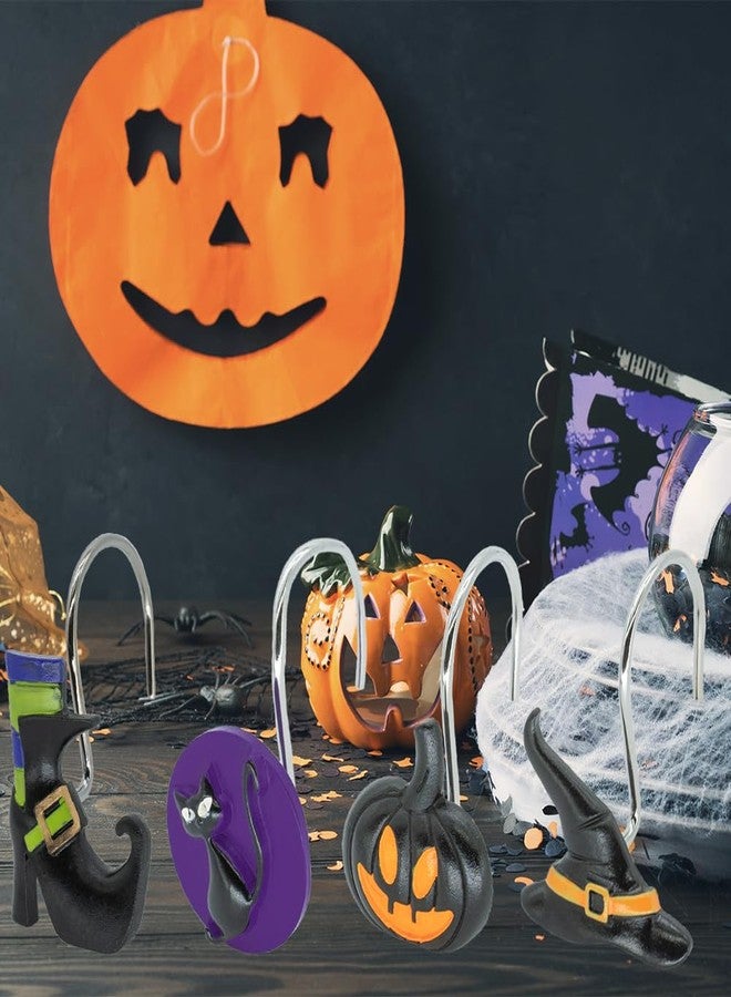 Phedrew 12 Pieces Halloween Shower Curtain Hooks Rings Halloween Bathroom Accessories Metal Rustproof Curtain Hook Halloween Decorative Sliding Resin Shower Hooks for Bathroom Decor - Image 5